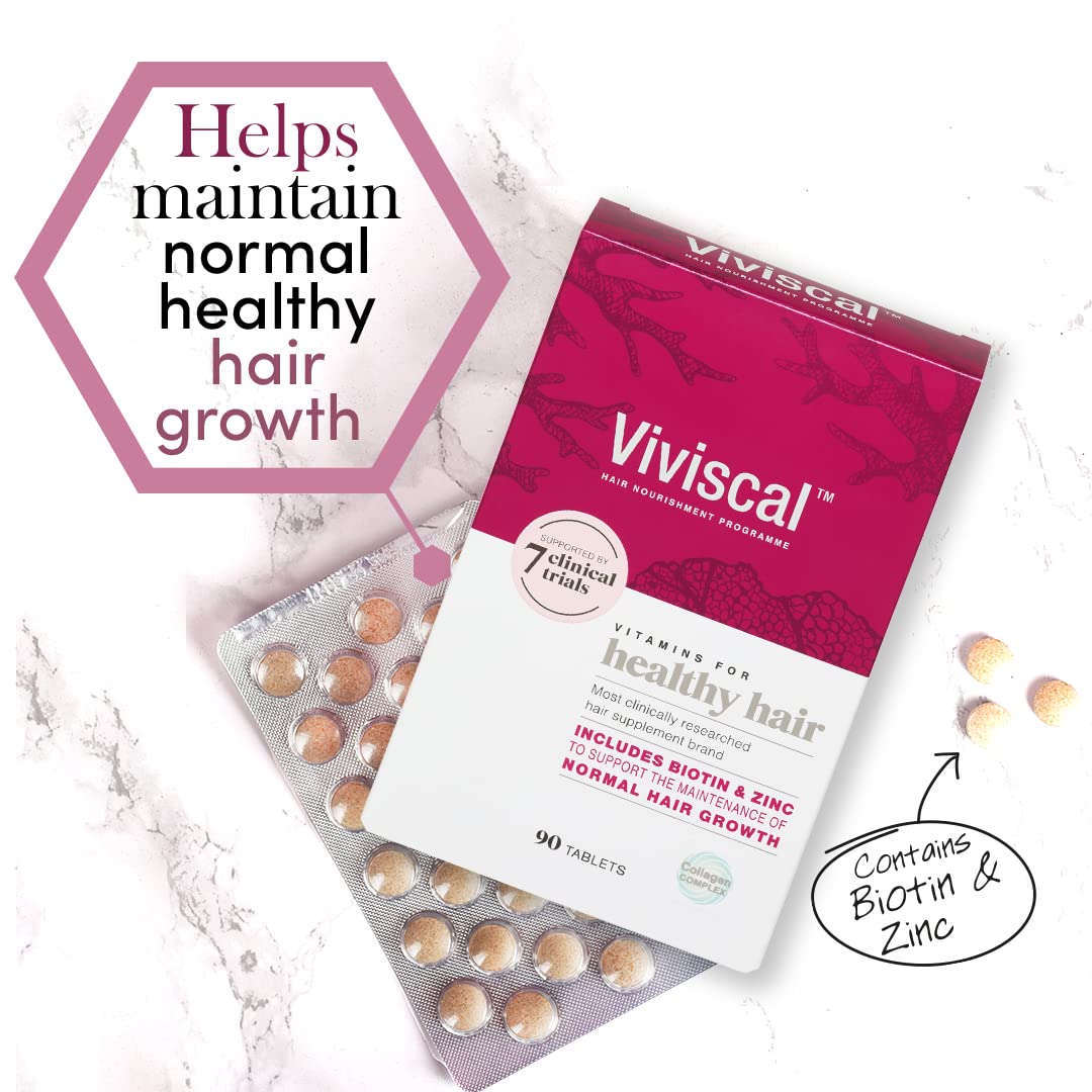 Viviscal Hair Growth Supplement for Women, 60 Tablets, with Biotin, Zinc & Marine Protein Complex AminoMar C, Supports Healthy Hair Growth, 1 month supply