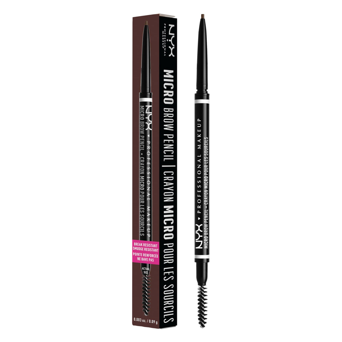 NYX Professional Makeup Brow Pencil, Micro Brow Dual Ended Ultrafine Pencil Tip with Mechanical Brow Tool and Spoolie Brush, Vegan Formula, Shade: Ash Brown