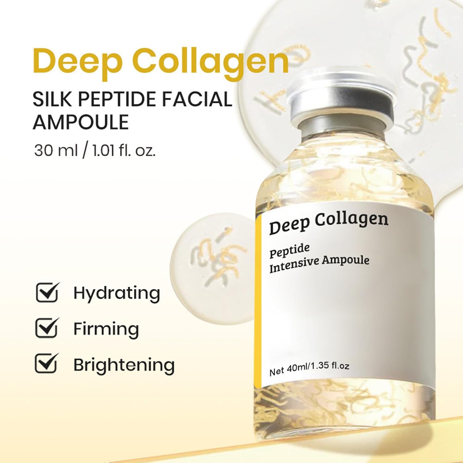 Silk Peptide Intensive Lifting Ampoule, Deep Collagen Peptide Intensive Ampoule, Korean Skincare Anti Aging Serum for Women, Instant Fine Lines Smoothing, Hydrating, Skin Tightening & Firming - 40ML