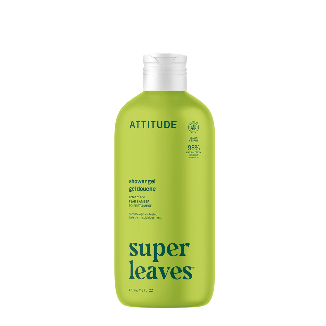 ATTITUDE Soothing Shower Gel, Dermatologically Tested, Plant and Mineral-Based, Vegan Personal Care Products, White Tea Leaves, 32 Fl Oz