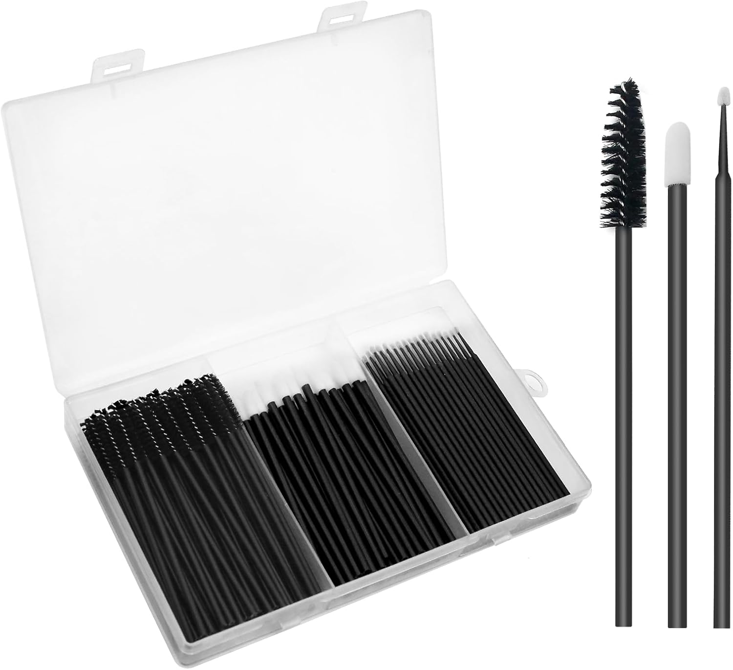 150 Disposable Mascara Wands & Lip Wands Set, 50 Eyelash Brushes, 50 Lip Brushes, 50 Micro Brushes with Organizer Box, Makeup Tool Kit for Eyelash Extensions Halalzen