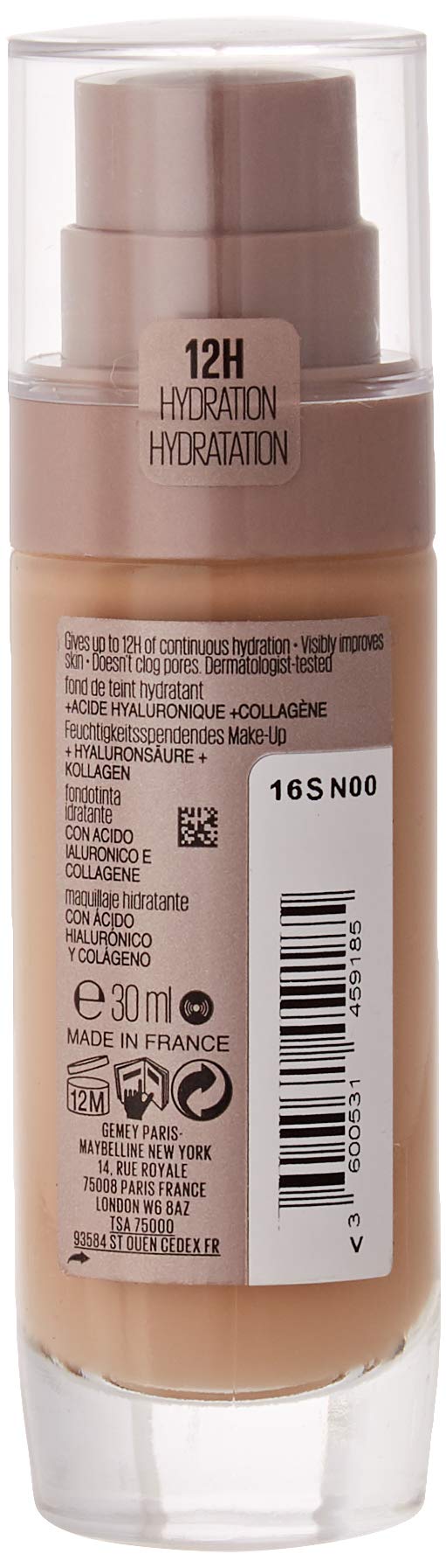 Maybelline Foundation, Dream Radiant Liquid Hydrating Foundation with Hyaluronic Acid and Collagen - Lightweight, Medium Coverage Up to 12 Hour Hydration, 30 Sand Halalzen