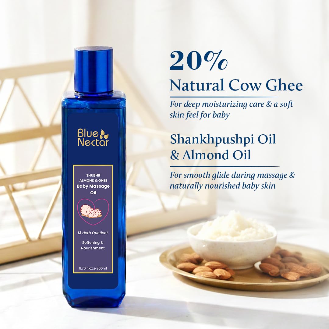 Blue Nectar Baby Oil with Organic Ghee, 100% Natural Baby Massage Oil with Coconut Oil & Olive Oil (100ml) Halalzen