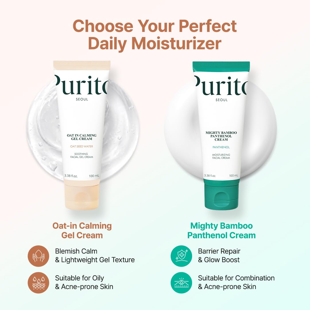 PURITO Oat In Calming Gel Cream, Oat Seed Water, Lightweight Non-Sticky Moisturizer, Non-Comedogenic, Fragrance-Free, Korean Skincare, 100ml 3.38 fl.oz