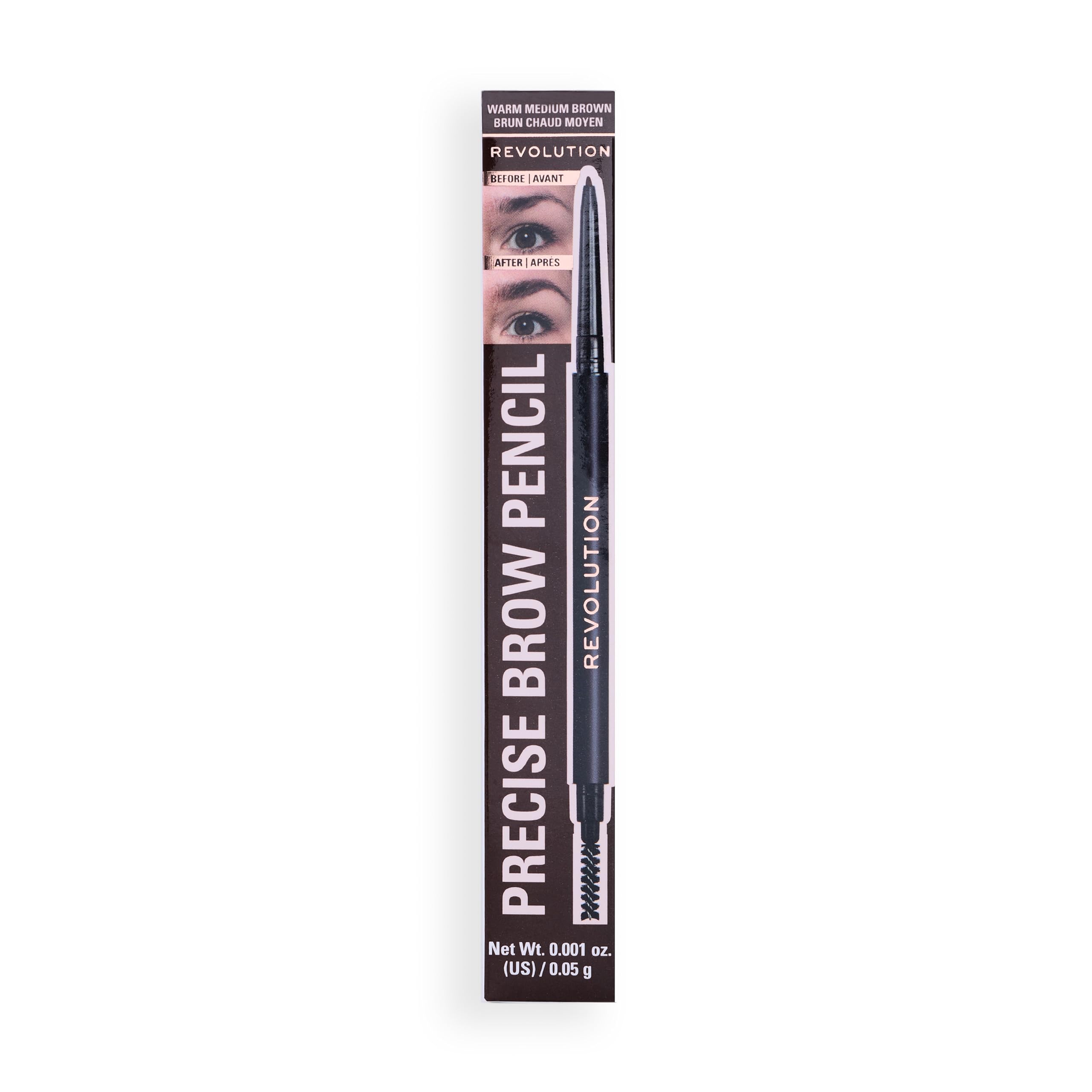 Revolution Precise Brow Pencil, Double-Ended Makeup Tool with Brush for Easy & Ultra Defined Brows and Bold Looks, Dark Brown, 0.05g
