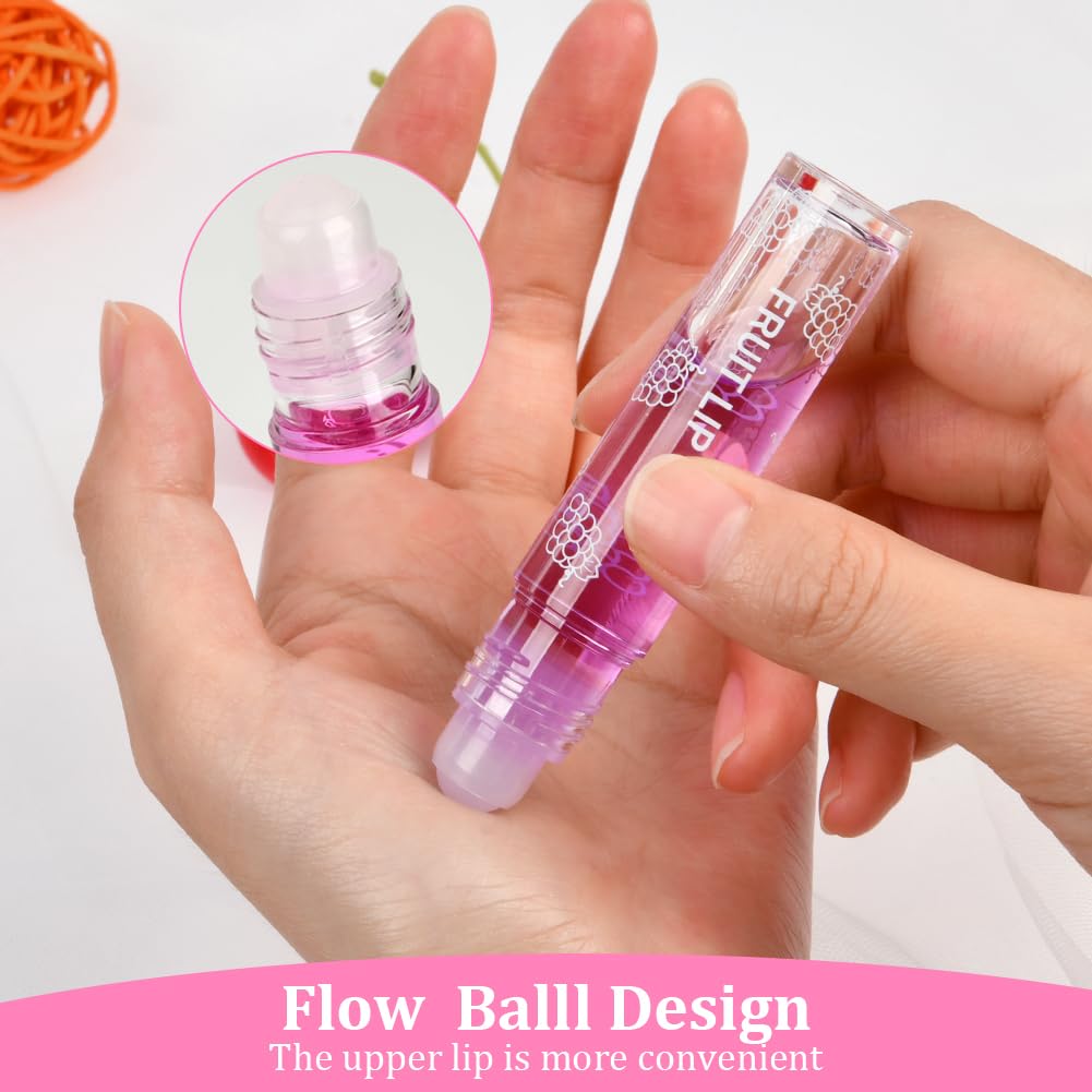 AOOWU 6 Pcs Hydrating Lip Oil Set, Fruit-Flavored Plumping Lip Oil, Long Lasting Lip Glow Balm Lip Care, Transparent Moisturizing No-Sticky Lip Gloss(Peaches,Orange,Avocado,Strawberry,Grape,Cherry)8ML