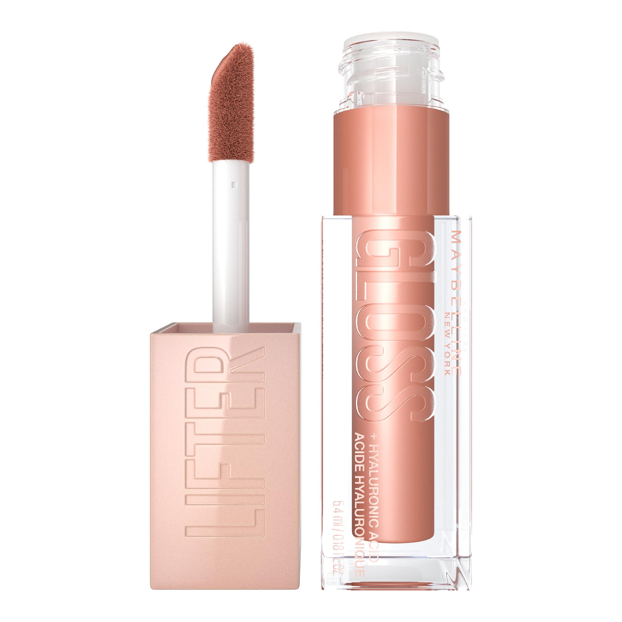 Maybelline Lifter Gloss, Hydrating Lip Gloss with Hyaluronic Acid, 002 Ice (Light Pink), Creates Fuller-Looking, Shiny, Moisturised and Plumped Lips. Non-sticky Halalzen