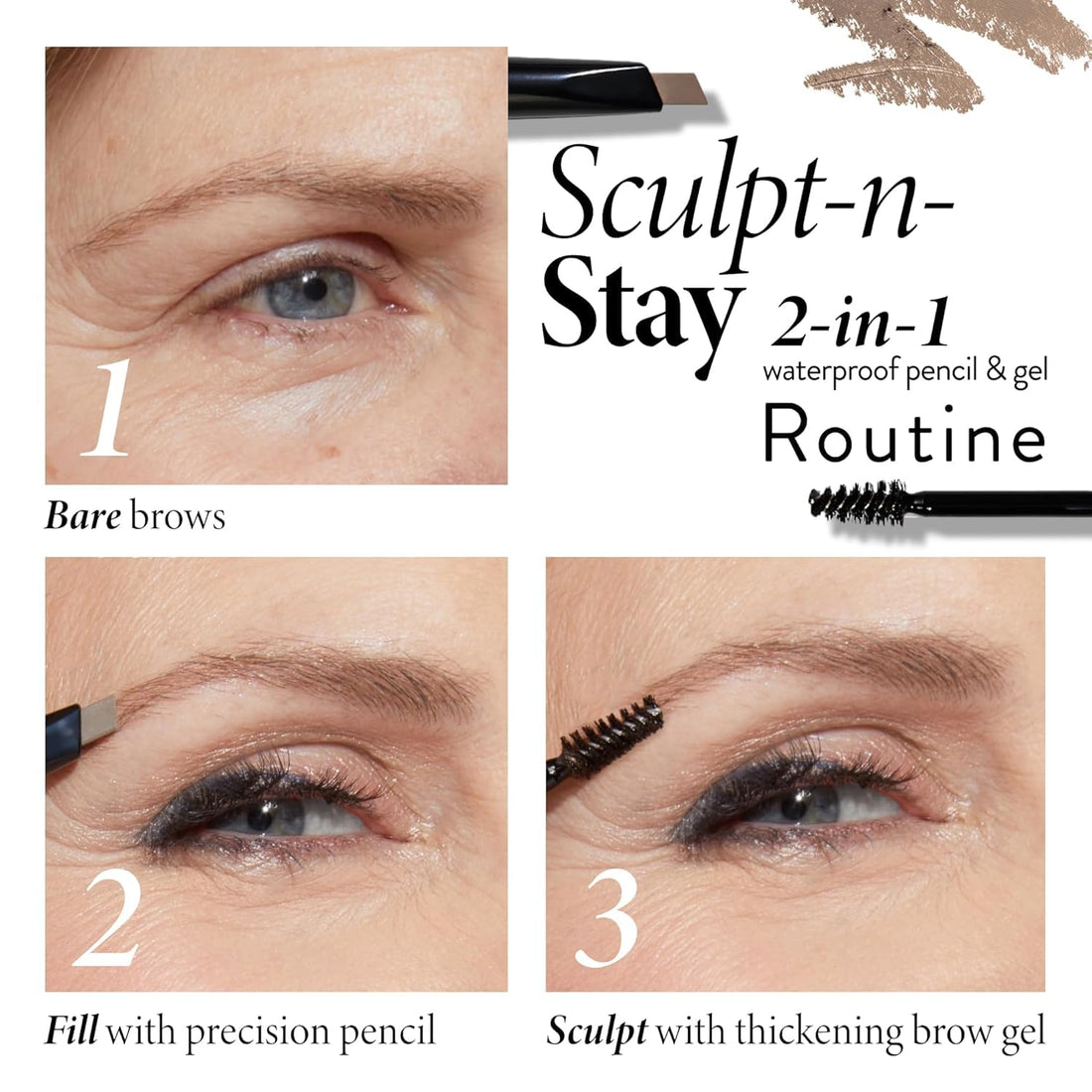 LAURA GELLER NEW YORK Sculpt-n-Stay 2-in-1 Waterproof Eyebrow Pencil & Brow Gel – Taupe – Fills Sparse Brows, Defines & Sets – Smudge-Proof, Long-Lasting, Natural Finish