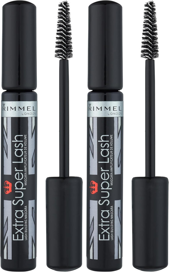 RIMMEL LONDON - Extra Super Lash Building Mascara - Defines, Lengthen & Curl Lashes - With Hydrogel For Healthy Looking Finish - Enriched With Vitamin E - No Clumping - 101 Black Black Halalzen