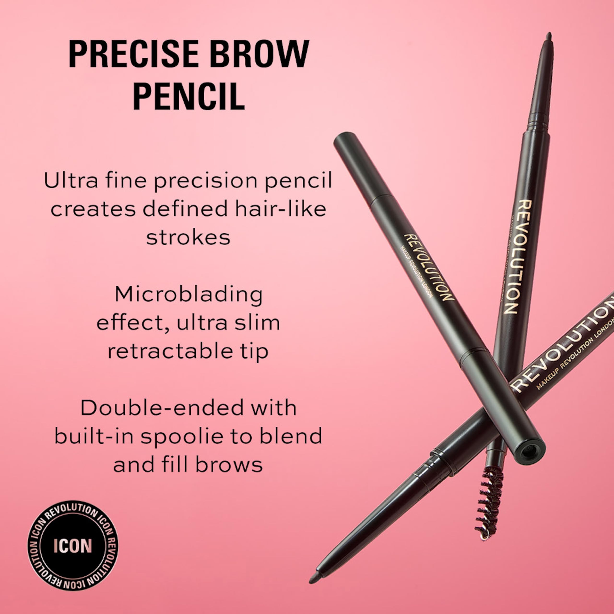 Revolution Precise Brow Pencil, Double-Ended Makeup Tool with Brush for Easy & Ultra Defined Brows and Bold Looks, Dark Brown, 0.05g