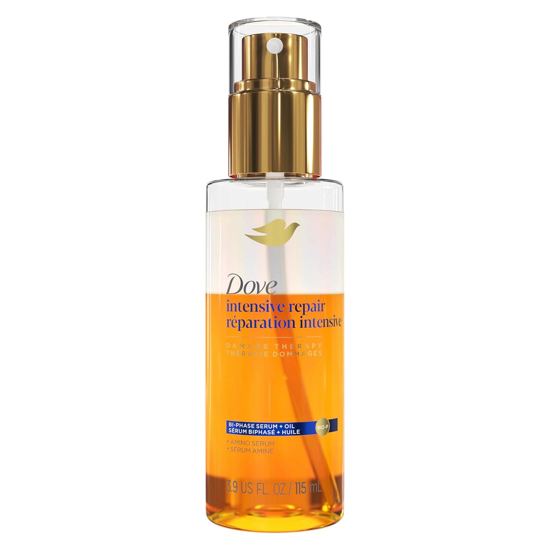 Dove Damage Therapy Intensive Repair with Amino Serum Bi-Phase Serum + Oil Hair Spray for Shine, Frizz Control, and Split Ends 3.9 oz Halalzen