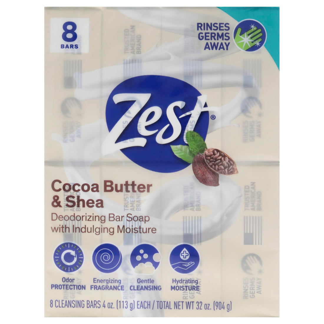 Zest Bar Soap - 8 Bars - Enriched With Cocoa Butter And Shea for Ultra Moisturizing Cleansing - Leaves Your Body Feeling Silky Smooth And Deeply Moisturized
