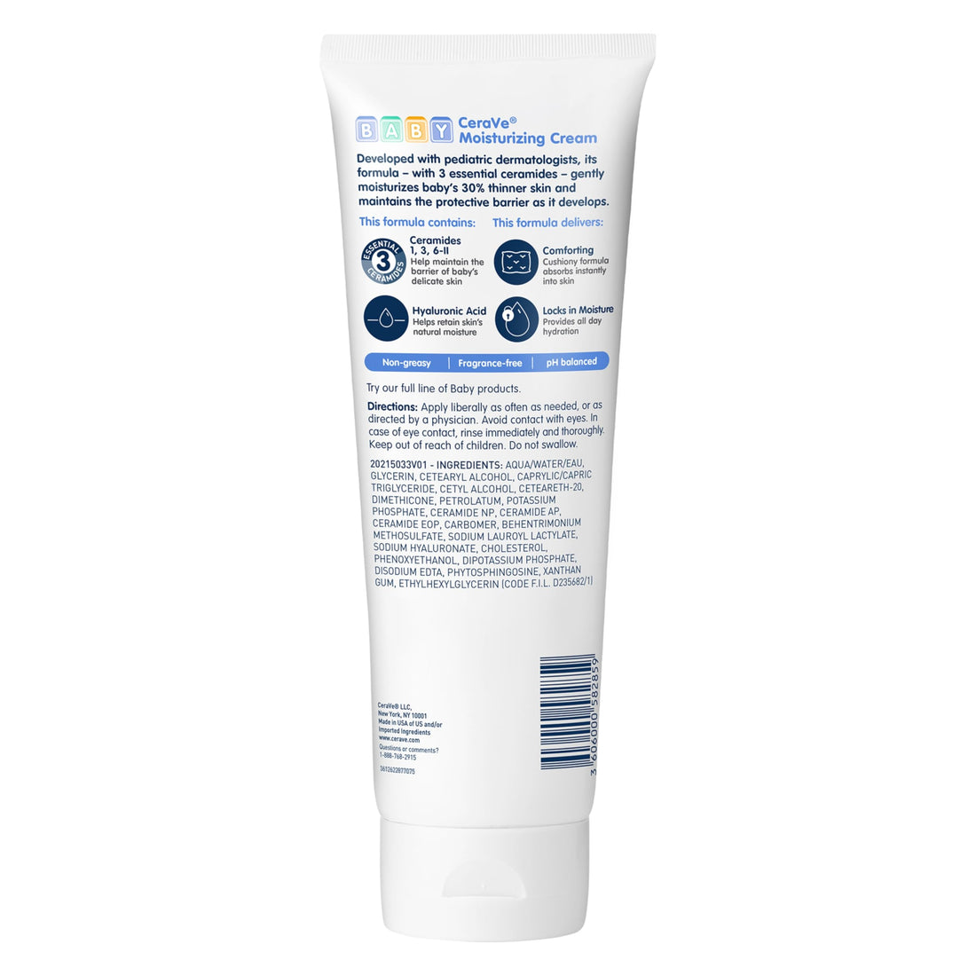 CeraVe Baby Cream, Gentle Moisturizing Cream with Ceramides, Fragrance, Paraben, Dye & Phthalates Free, Rich & Non-Greasy Feel, Gentle Baby Skin Care, 8 Ounce Halalzen