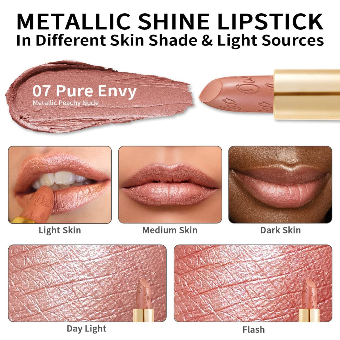 OULAC Metallic Shine Glitter Lipstick, Pink High Impact Lipcolor, Lightweight Soft and Ultra Hydrating, Long Lasting, Vegan & Cruelty-Free, Full-Coverage Lip Color 4.3 g/0.15 HIP & HIPPIE(11) Halalzen