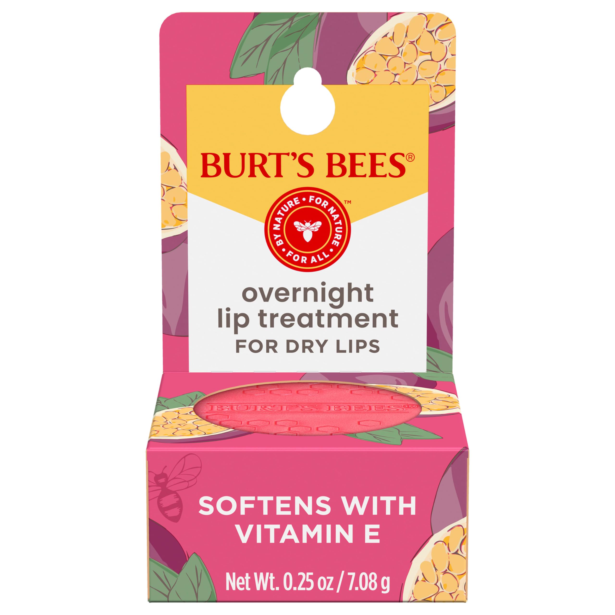 Burt's Bees Overnight Lip Sleeping Mask, 0.25 oz - Moisturizing, Hydrating, Exfoliating, Reduces Fine Lines, Ceramide Infused, Passionfruit Scent Halalzen