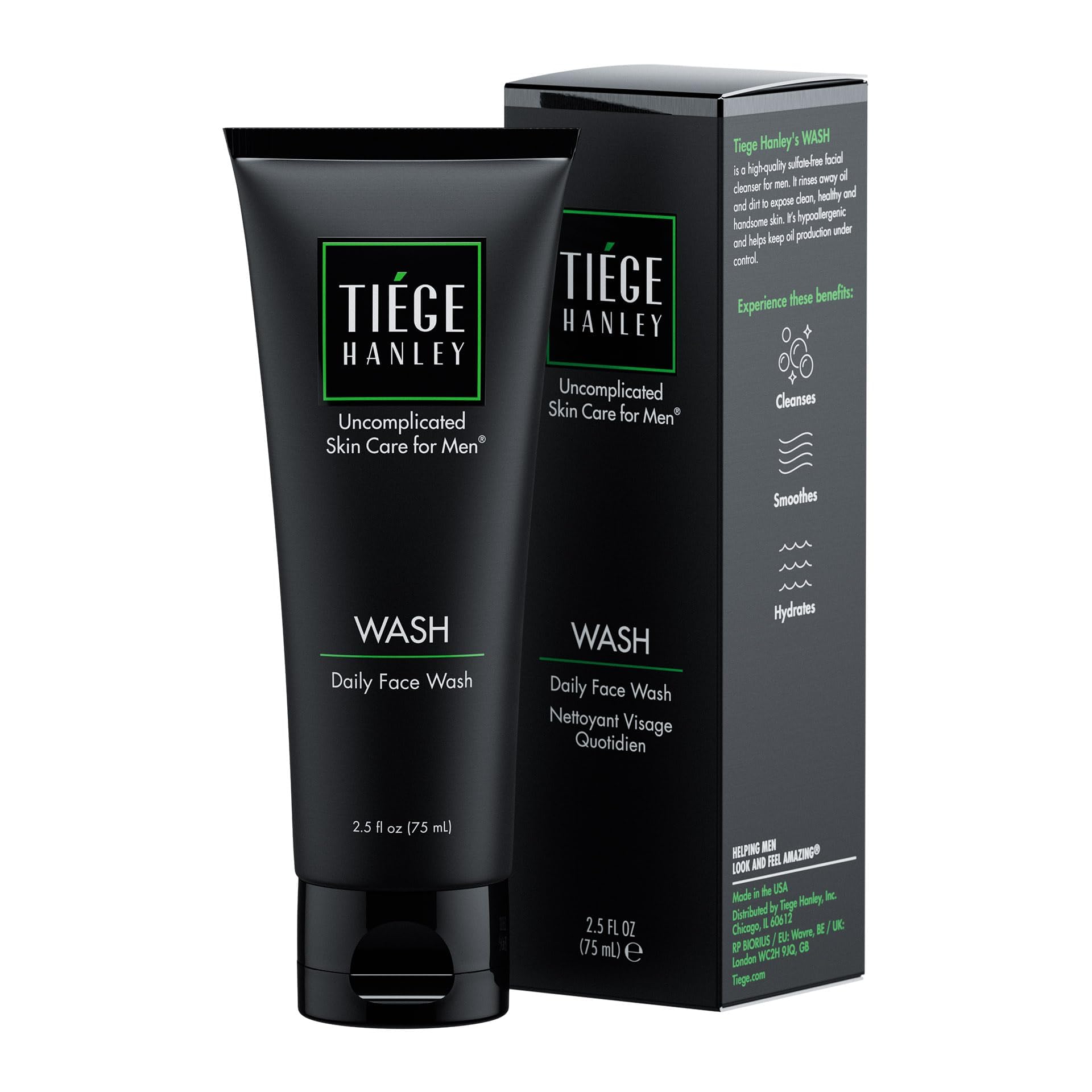Tiege Hanley Daily Face Wash for Men, Gentle Fragrance-Free Cleanser with Jojoba Oil, Aloe, & Vitamin B3, Hydrating Foaming Formula for Deep Clean, Gentle on Sensitive Skin, Men’s Skin Care, 5.5 Fl Oz
