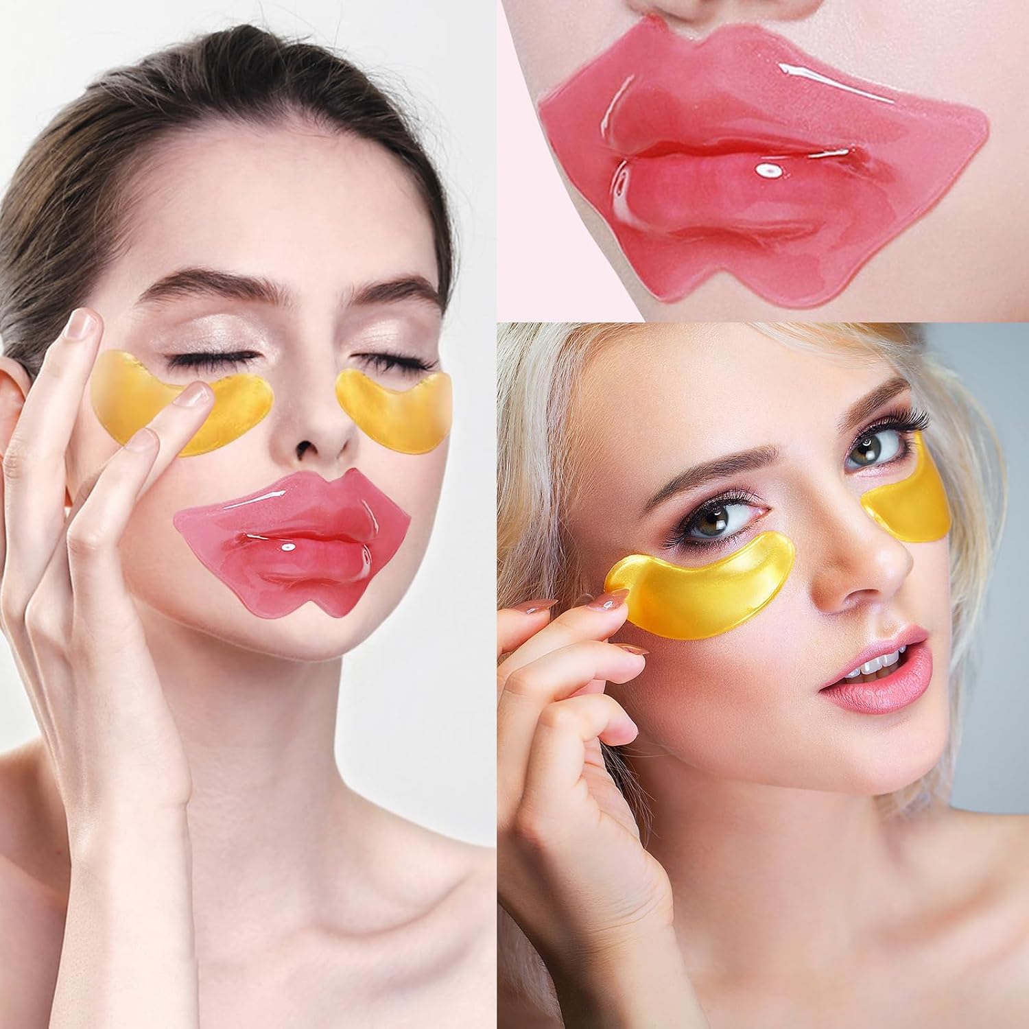 10 Pcs Collagen Lip Masks & 10 Pairs 24K Gold Gel Eye Masks, Anti Aging Wrinkle Gel Under Eye and Lip Patches, Eye Masks Patches for Dark Circles Puffy Eyes, Plumping Hydrating Crystal Lip Pads Halalzen