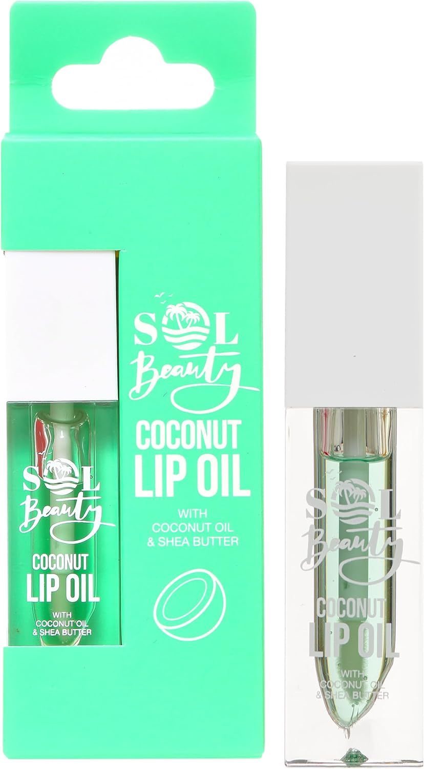Sol Beauty Coconut Lip Oil with Coconut Extract and Shea Butter, Nourish, Hydrate and Soften Your Lips, Vegan Friendly and Cruelty Free Lip Oil 3g