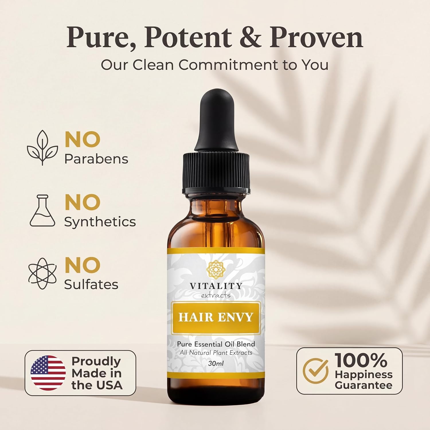 Vitality Extracts Hair Envy - Sérum naturel pour la pousse des cheveux - Huiles essentielles 100 % pures, 15 extraits de plantes, sans produits de synthèse, sans parabènes - Fortifie les cheveux, minimise la casse, stimule les follicules