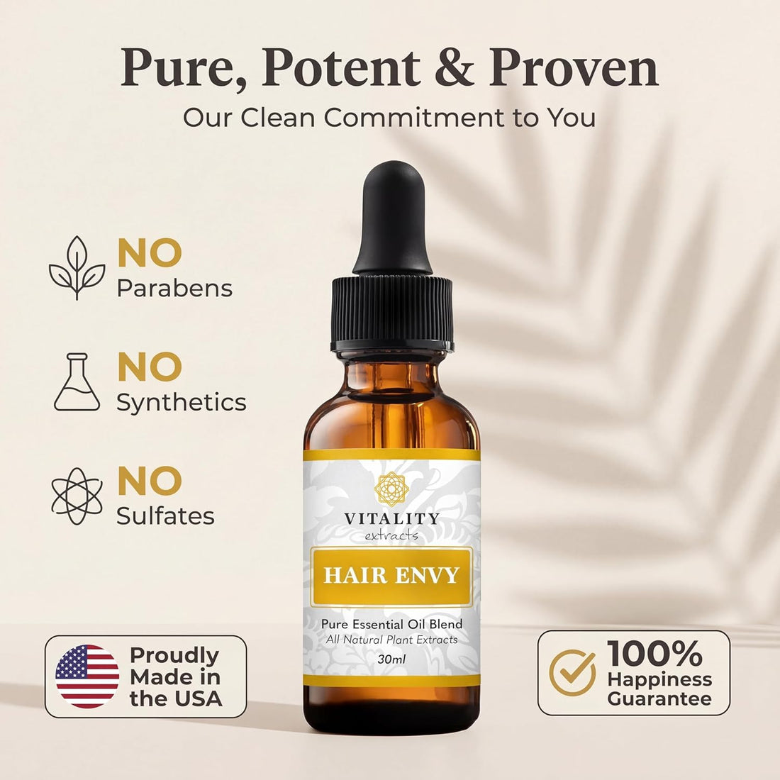 Vitality Extracts Hair Envy - Sérum naturel pour la pousse des cheveux - Huiles essentielles 100 % pures, 15 extraits de plantes, sans produits de synthèse, sans parabènes - Fortifie les cheveux, minimise la casse, stimule les follicules