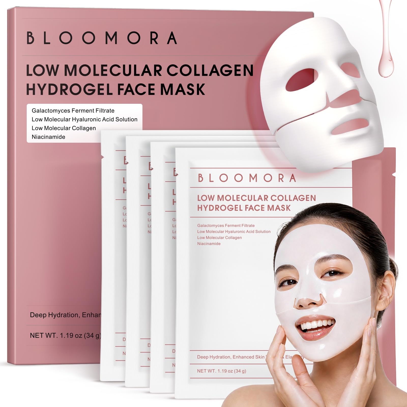 10 Pack Mixed Face Mask Set with Collagen – Hydrating Sheet Mask Skincare Set for Radiant, Fresh & Nourished Skin, Moisturising Facial Masks for Women & Men