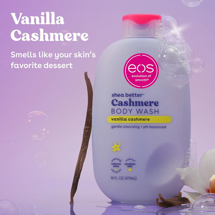 eos Shea Better Cashmere Vanilla, Moisturizing and Nourishing Body Wash with pH-Balanced Cream Gel Formula, Free from Parabens and Phthalates, Sensitive Skin, 400 ml Halalzen
