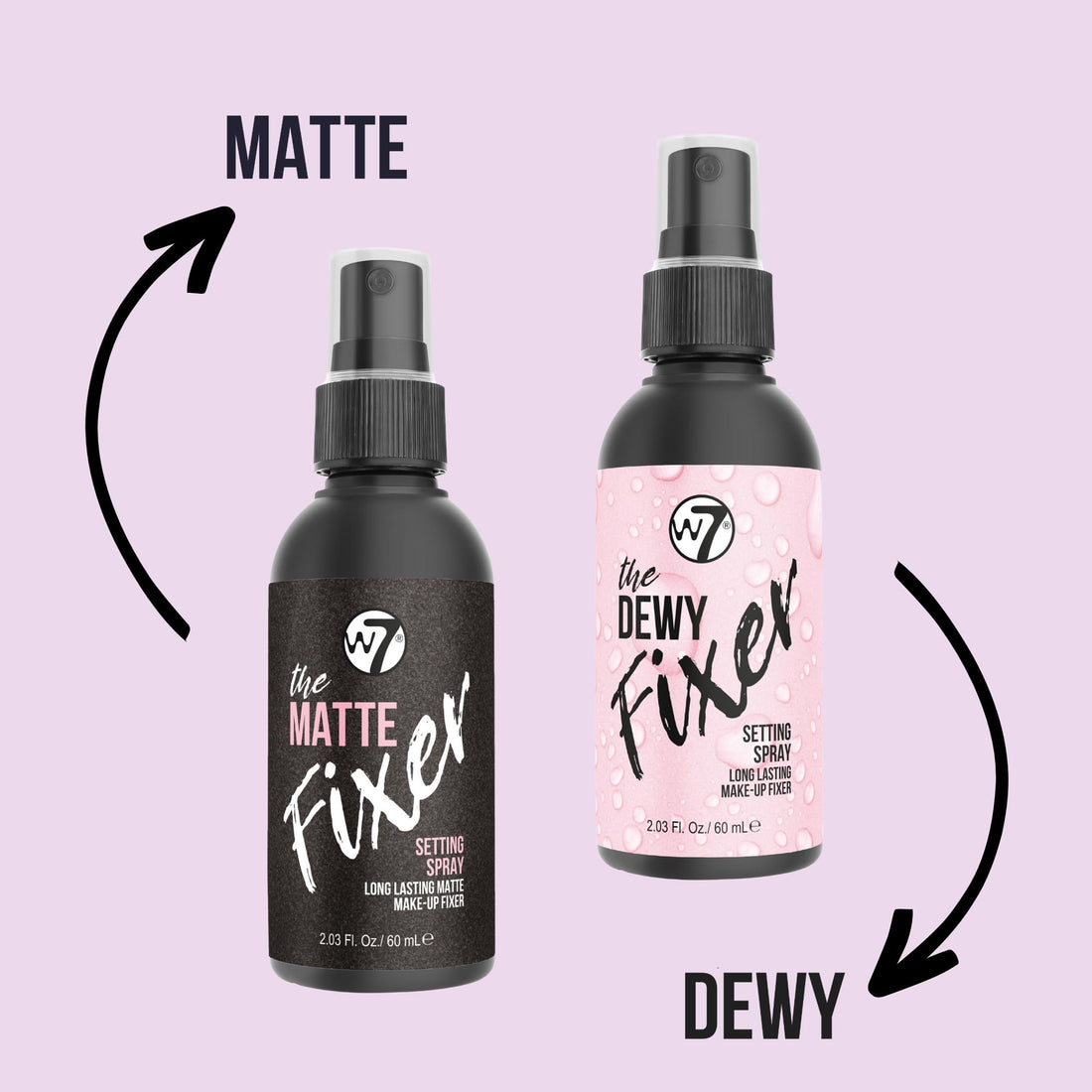 W7 The Fixer Duo - Makeup Setting Spray 2Pcs Set - Dewy & Matte Finishes For Fixing Professional Makeup Halalzen