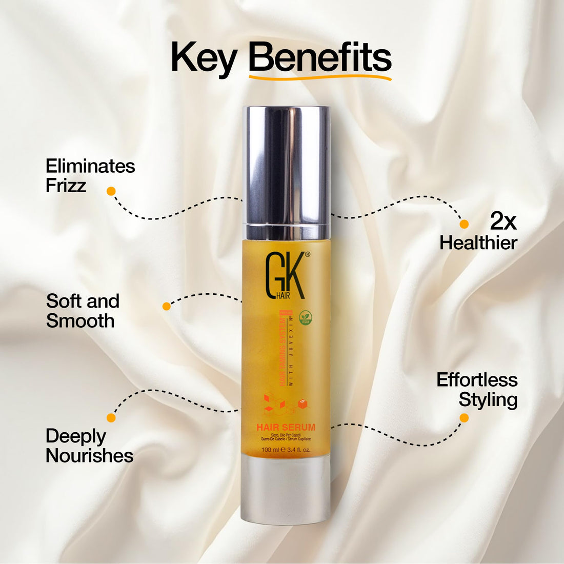 Hair Oil Keratin Treatment Serum By GK HAIR - Argan Oil Lightweight Formula For Frizz Control Heat Protection Add Shine Repair Dry Damaged Hydrating Sulfate Free All Hair Types Men Women - 50ml