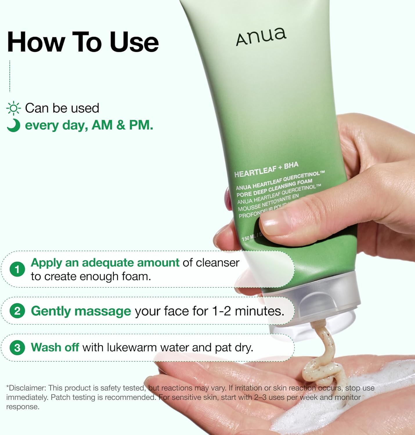 Anua Heartleaf Quercetinol Pore Deep Cleansing Foam, Facial Cleanser, for Double Cleansing, BHA, Hyaluronic Acid, Glycerin, Face Wash, Blackhead Remover, Korean Skincare, 5.07 fl.oz