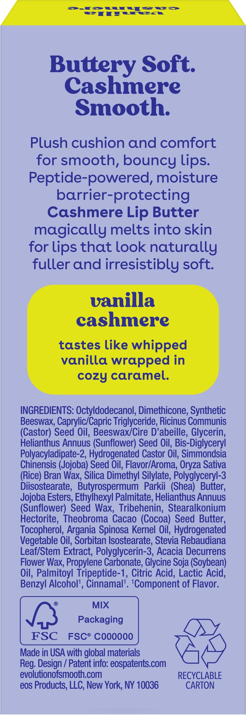 eos Cashmere Lip Butter – Vanilla Cashmere, Smoothing Lip Mask & Moisturizer with Plumping Peptides & Shea Butter, 0.35 fl oz Halalzen