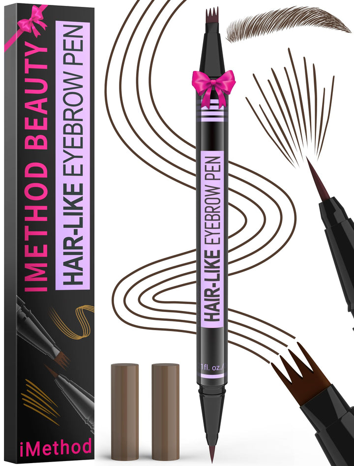 iMethod Eyebrow Pen - Eyebrow Pencil Magic 2-in-1 Eye Brow Pencils for Women with 4-Fork-Tip and Precise Brush-Tip Create Natural Hair-Like Brows, Last All Day, Microblading Eyebrow Pen, Dark Brown Halalzen