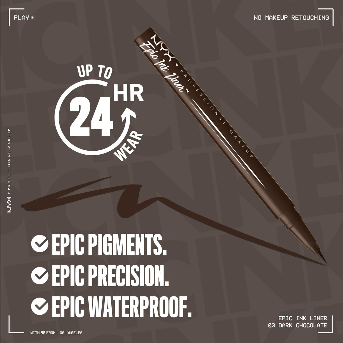 NYX PROFESSIONAL MAKEUP Epic Ink Liner, Waterproof Liquid Eyeliner - Black, Vegan Formula