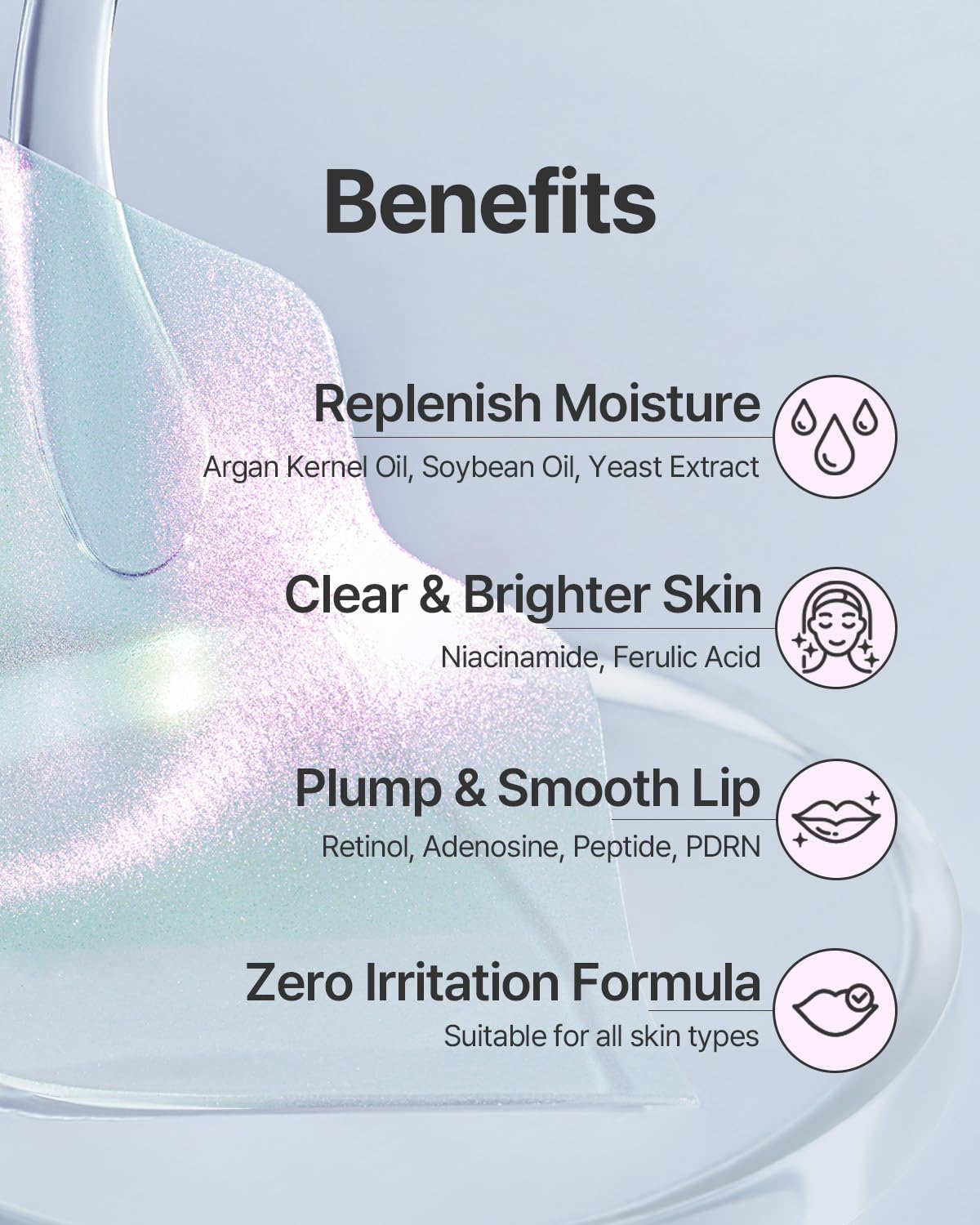 Aura Quartz Hydrogel Lip Mask 5ea - Moisturizing Lip Mask with Retinol, Peptide, Collagen, PDRN, Bakuchiol, Anti-aging Lip Care for Dry Lips, Reduces Laugh Lines, Smooth and Plump Lips Halalzen