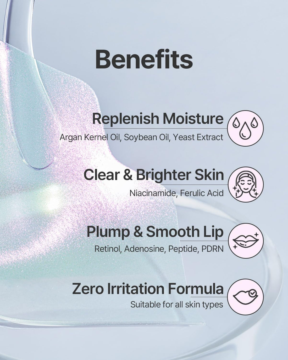 Aura Quartz Hydrogel Lip Mask 5ea - Moisturizing Lip Mask with Retinol, Peptide, Collagen, PDRN, Bakuchiol, Anti-aging Lip Care for Dry Lips, Reduces Laugh Lines, Smooth and Plump Lips Halalzen