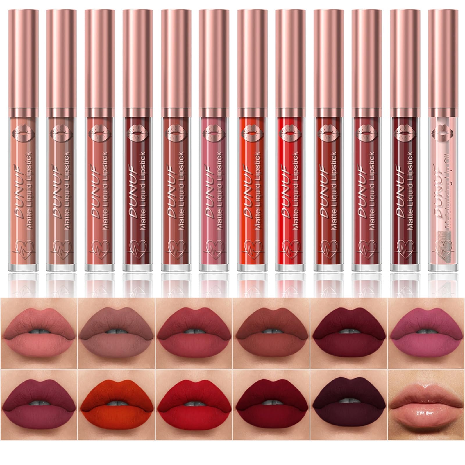 12 Colors Matte Liquid Lipstick Set Velvety Lip Gloss Lip Kit Waterproof Long Lasting Wear Nude Lip Gloss Beauty Cosmetics Gift Box Set (Set A, Set A) Halalzen