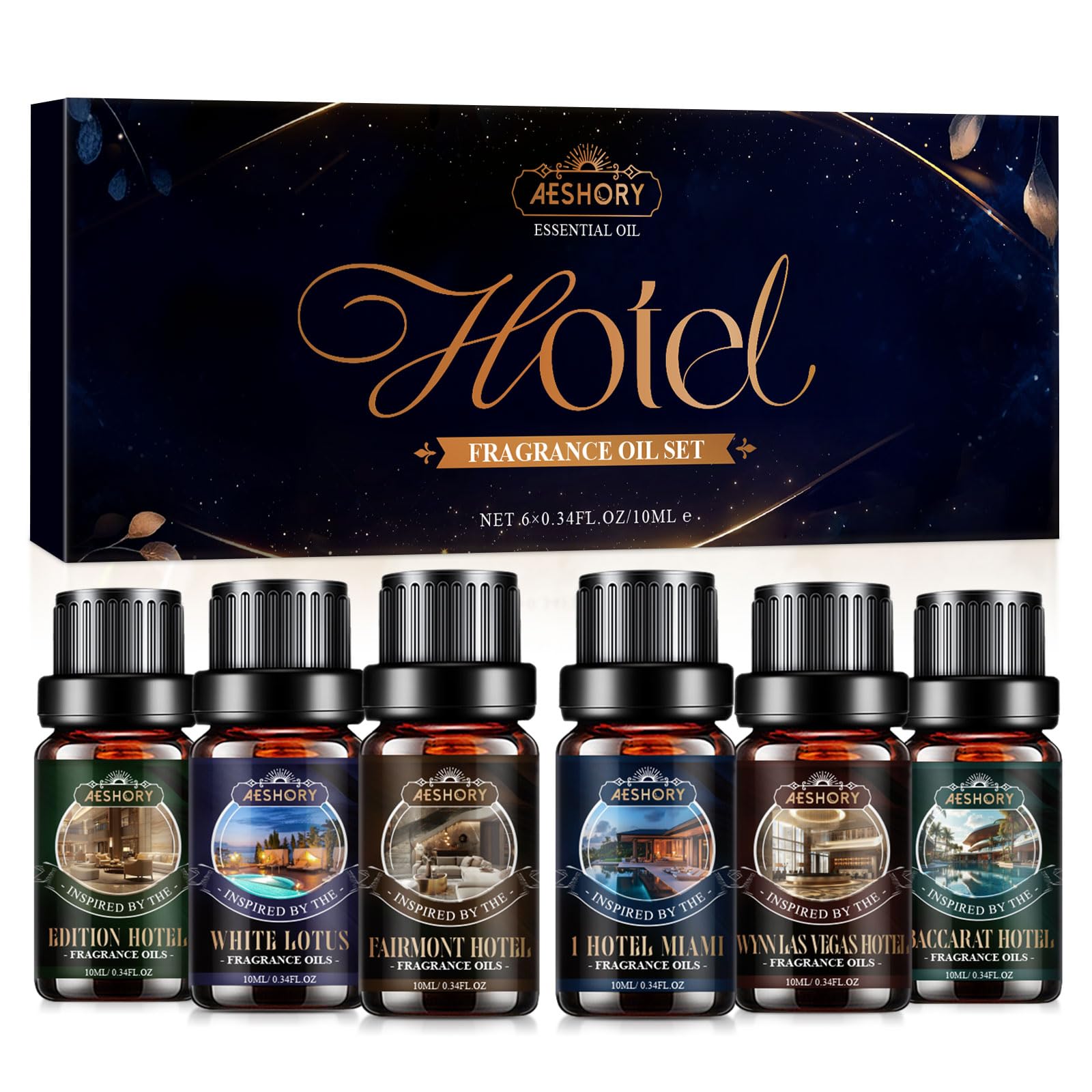AESHORY 6 x 10ml Hotel Essential Oils Set, Premium Luxury Aroma Oil Scented Oil for Diffuser for Home, Humidifier, Candle Making, Air Freshening