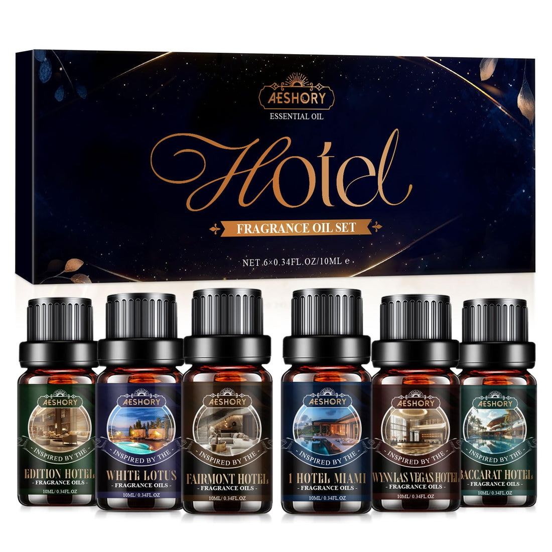 AESHORY 6 x 10ml Hotel Essential Oils Set, Premium Luxury Aroma Oil Scented Oil for Diffuser for Home, Humidifier, Candle Making, Air Freshening