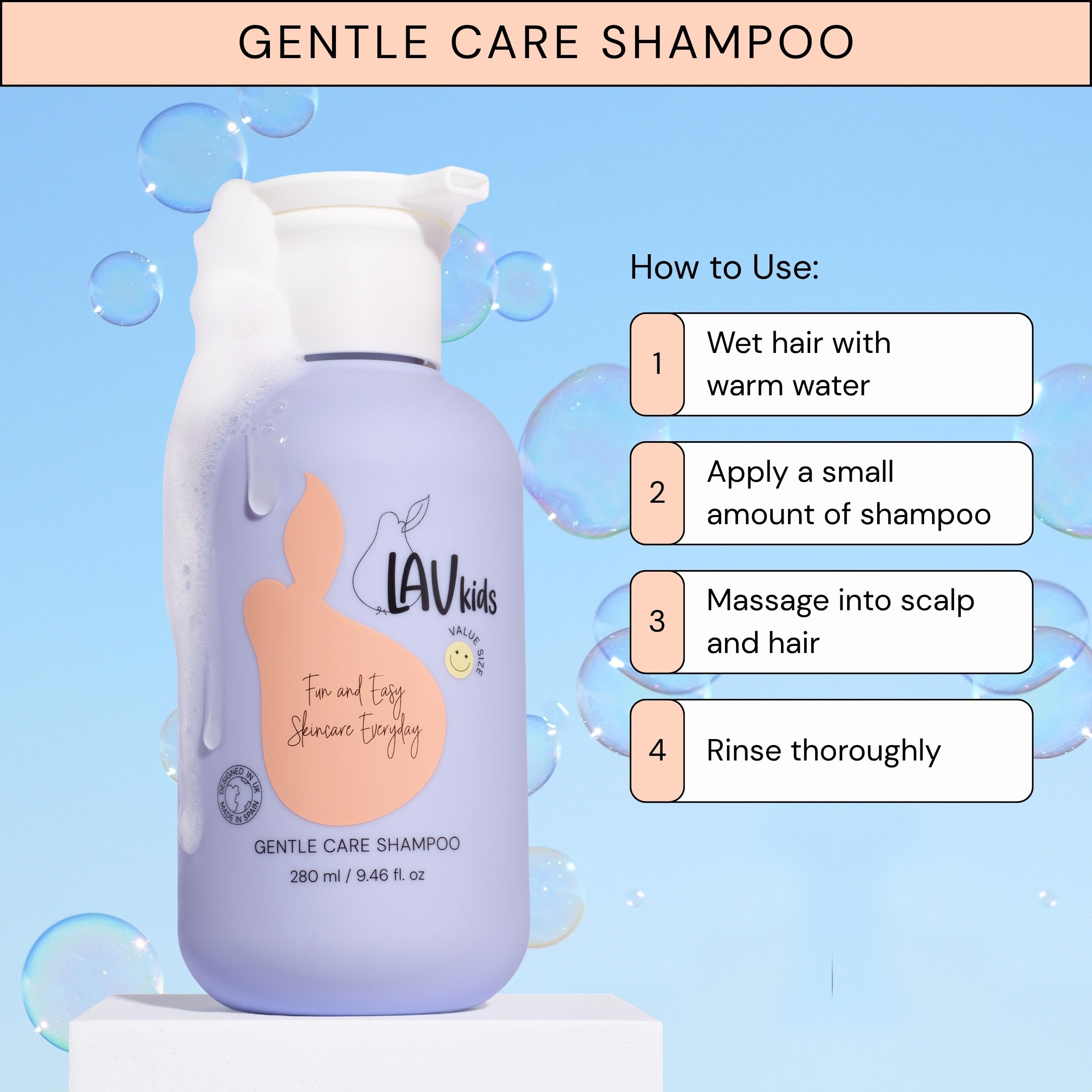 Lav Kids Natural Hair Care Bundle for Daily Use, Algae Extract and Moisturizing (Shampoo + Conditioner)