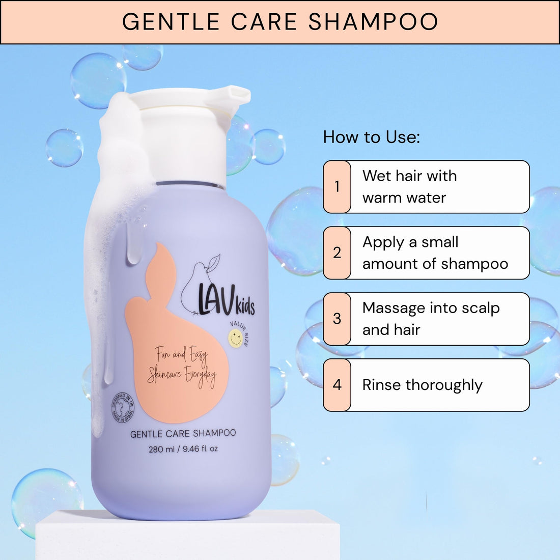 Lav Kids Natural Hair Care Bundle for Daily Use, Algae Extract and Moisturizing (Shampoo + Conditioner)