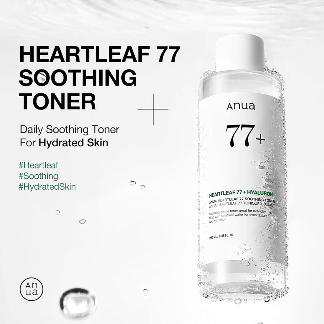 Anua Heartleaf 77 Soothing Toner, Moisturizing & Calming Facial Toner for Glass Skin, Hyaluronic Acid, Lightweight Hydration for Sensitive Skin, Redness Relief, Korean Skin Care, 8.45 fl.oz