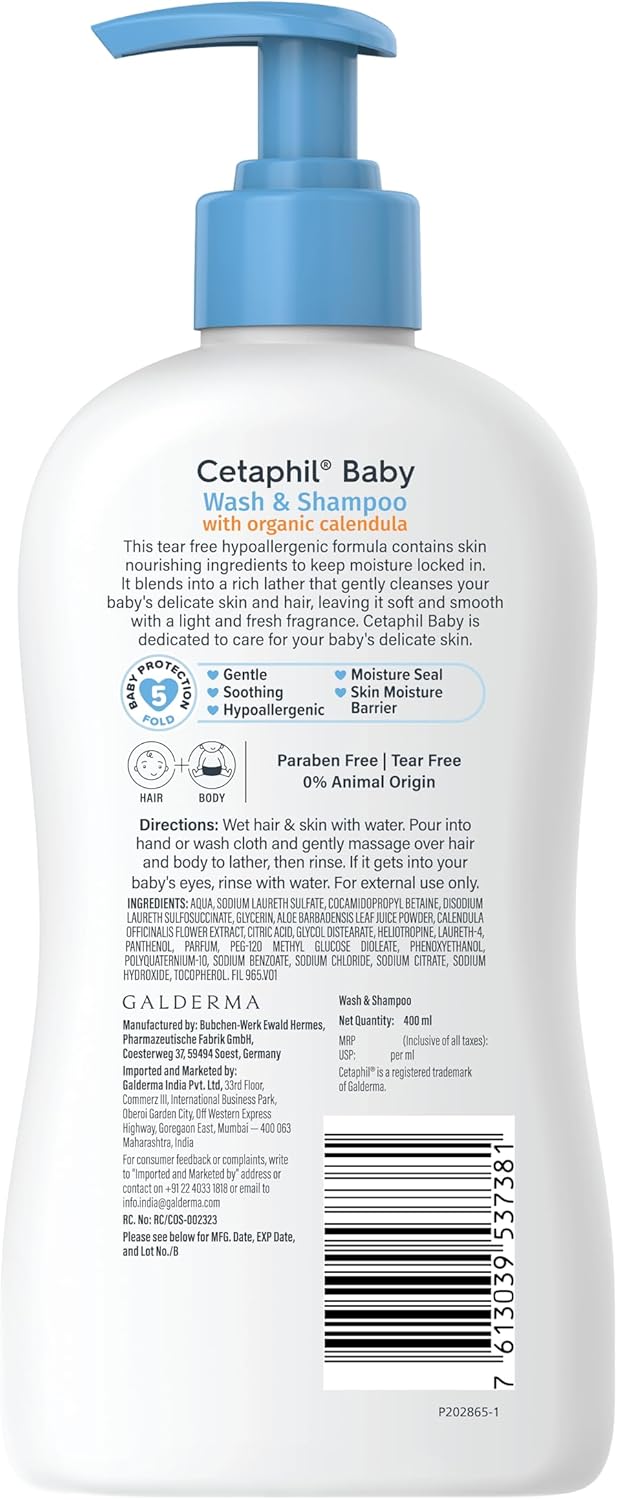 Cetaphil Baby Wash & Shampoo with Organic Calendula, 13.5 Fl. Oz