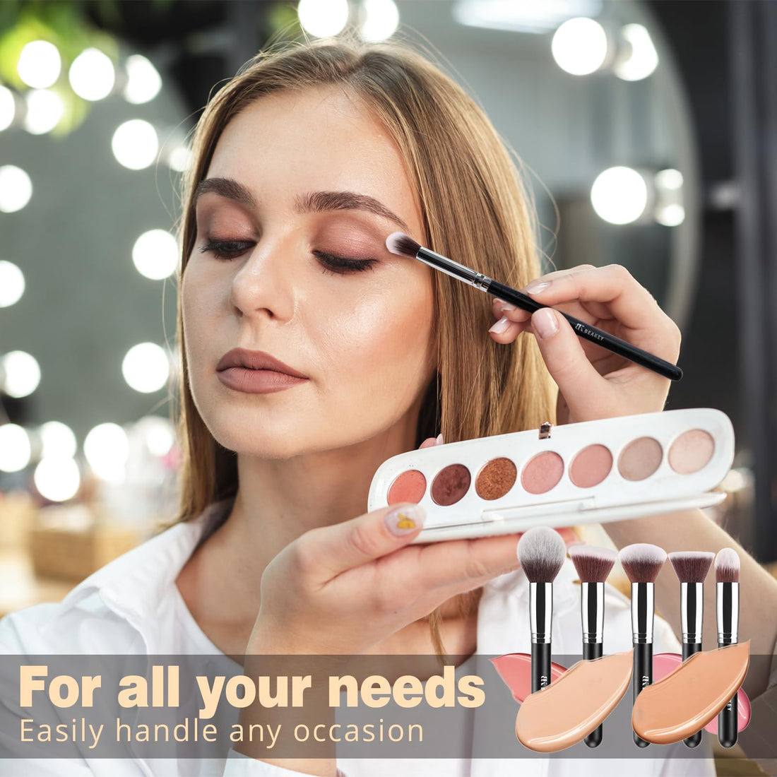 BEAKEY Diversity Makeup Brushes 12 Pcs Makeup Kit, Premium Synthetic Kabuki Foundation Face Powder Concealer Eyeshadow Blush Set, with 2 Pcs Blender Sponges (Black/Silver) Halalzen