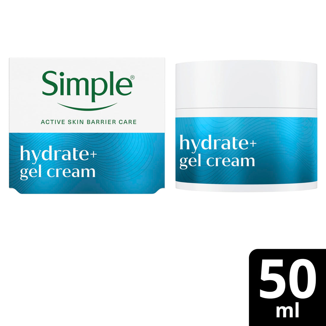 Simple Hydrate+ Facial Moisturiser, Hydrating Actives + Hyaluronic Acid, Multi-Layer* Hydration up to 100 Hours, Gel Cream Day Moisturiser for Sensitive Skin, 50 ml