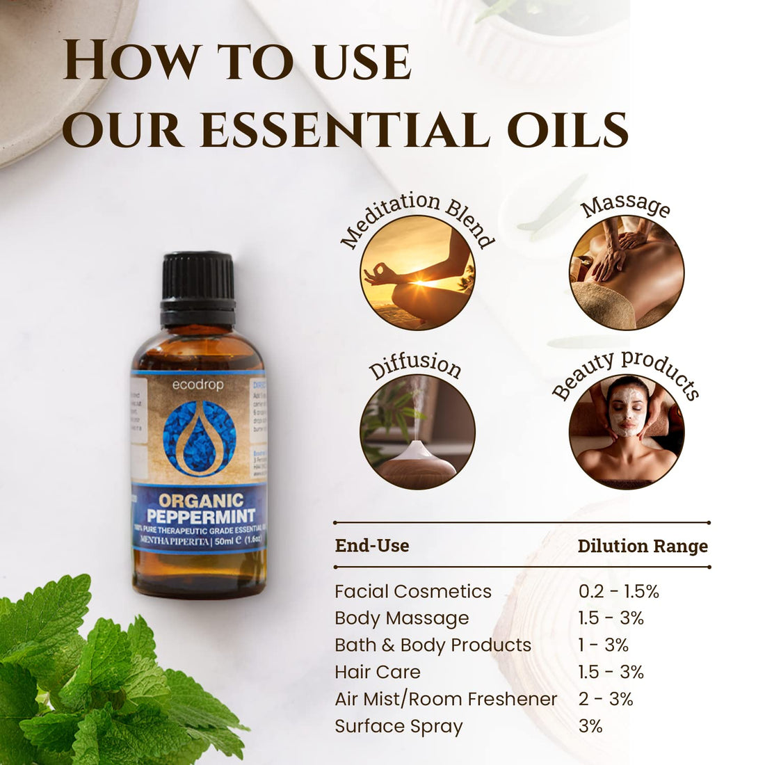 Ecodrop Tea Tree Essential Oil, 10 ml | 100% Pure Organic Steam-Distilled | Melaleuca Alternifolia | Aromatherapy, Diffuser, Massage, Bath, Soap & Candle Making | Australian Fresh Aroma