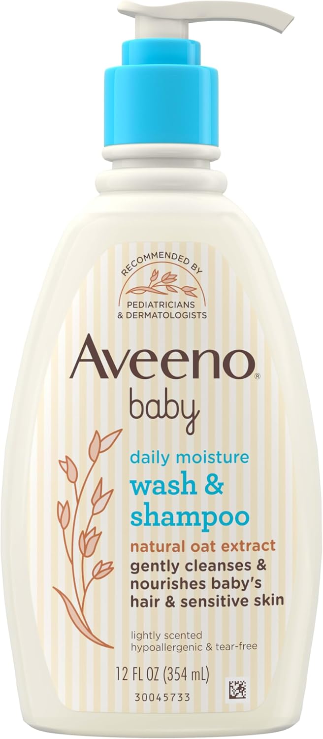 Aveeno Baby Daily Moisture Gentle Body Wash & Shampoo with Oat Extract, 2-in-1 Baby Bath Wash & Hair Shampoo, Tear- & Paraben-Free for Hair & Sensitive Skin, Lightly Scented, 12 fl. oz Halalzen