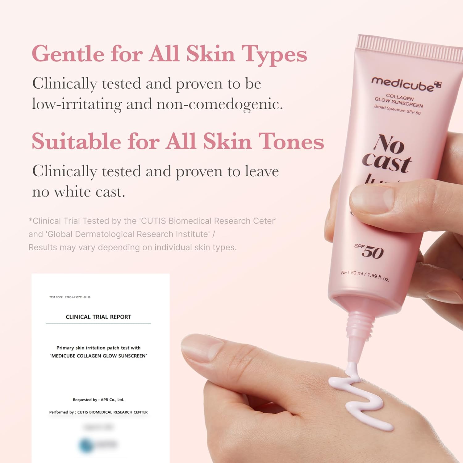 medicube No Cast Just Glow Collagen Sunscreen | SPF 50 Broad Spectrum Face Sunscreen | Lightweight, Non-Sticky, Hydrating Formula | Peptide, Cica for Soothing & Glow | Korean Skincare Halalzen