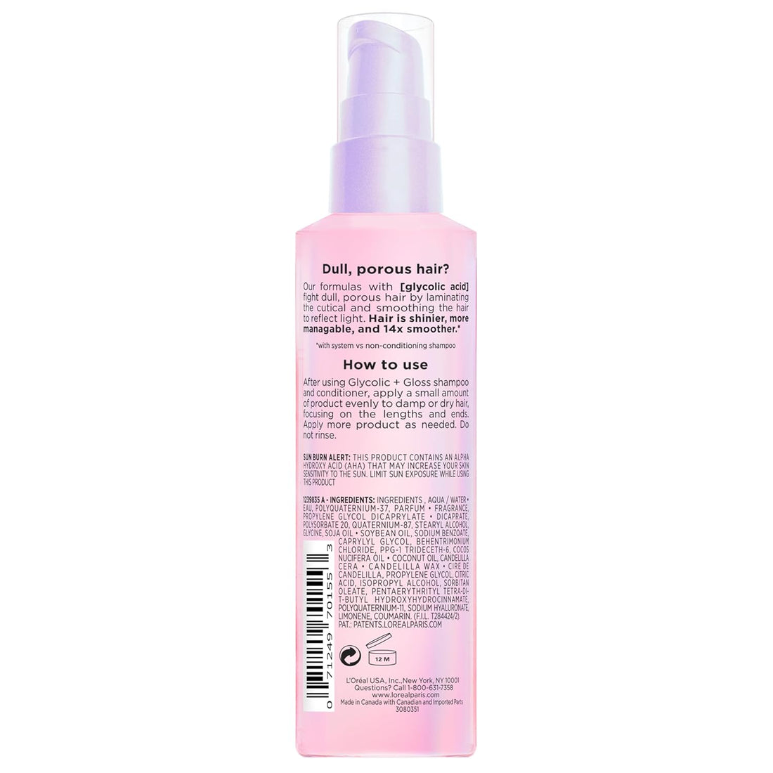 L'Oreal Paris Elvive Glycolic + Gloss High Shine Leave-In Hair Serum, Smooths Dull, Porous Hair Into High-Shine, Glossy Hair, 4.4 Fl Oz Halalzen