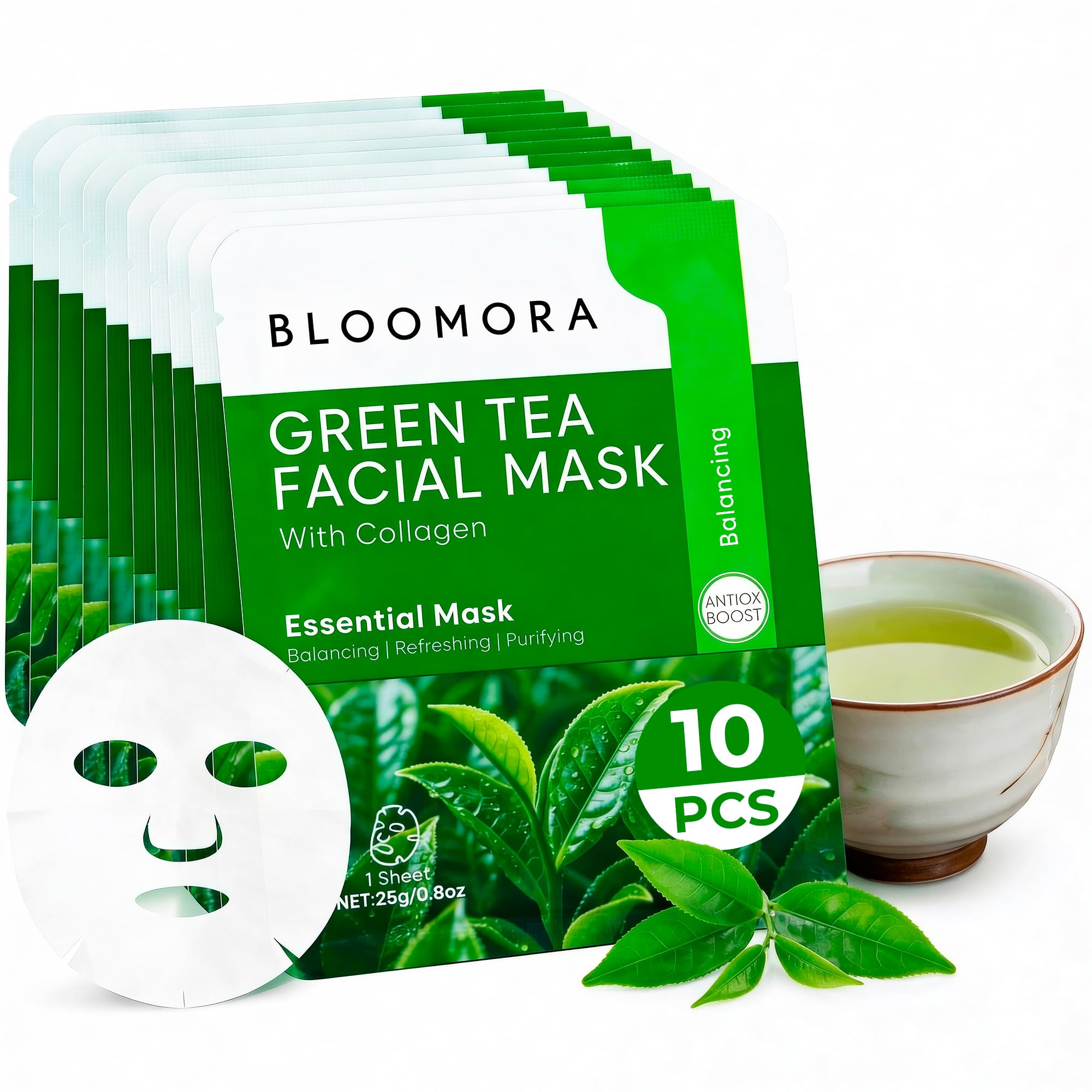 10 Pack Mixed Face Mask Set with Collagen – Hydrating Sheet Mask Skincare Set for Radiant, Fresh & Nourished Skin, Moisturising Facial Masks for Women & Men