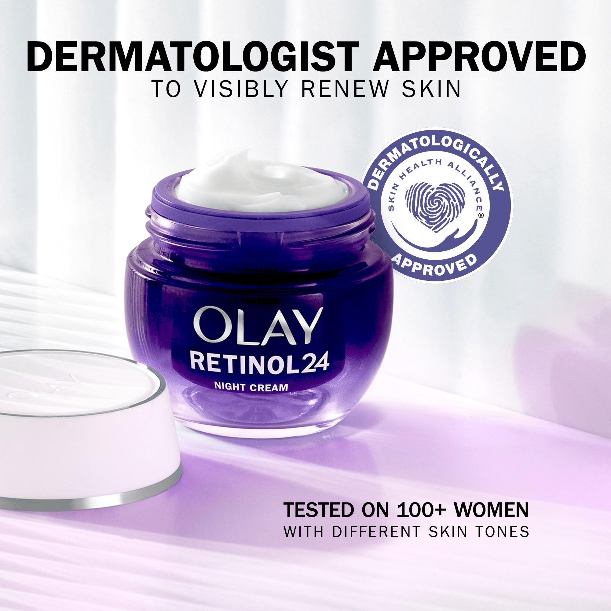 Olay Retinol 24 Night Cream Face Moisturiser - Anti-Aging Skincare with Antioxidant Vitamin E, Overnight Face Cream that Smooths, Renews, and Hydrates, 50ml