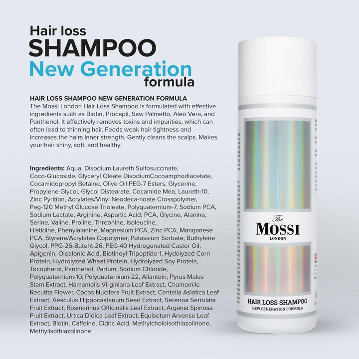 Mossi London Hair Growth Shampoo for Hair Loss and Thinning Hair | Biotin, Saw Palmetto & Rosemary | Purifying Scalp Cleanser for Fuller-Looking Hair | Men & Women | 200ml